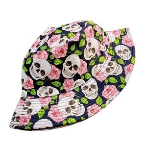 Black Floral Skull Festival 90's Bucket Hat Pink